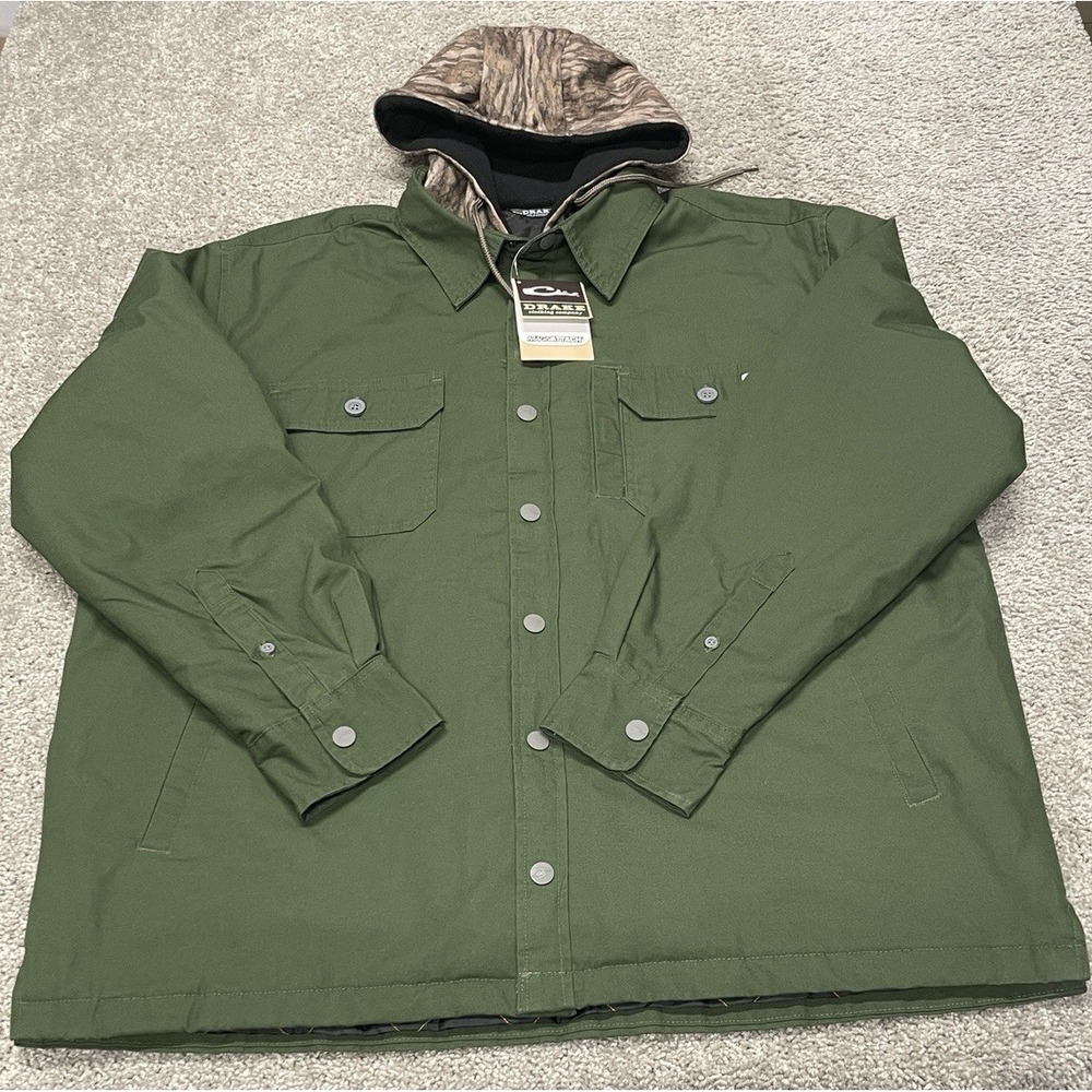 DRAKE Men's Campfire Canvas Jacket Hoodie Quilted Green Men's 2XL DS1080 NEW $90
